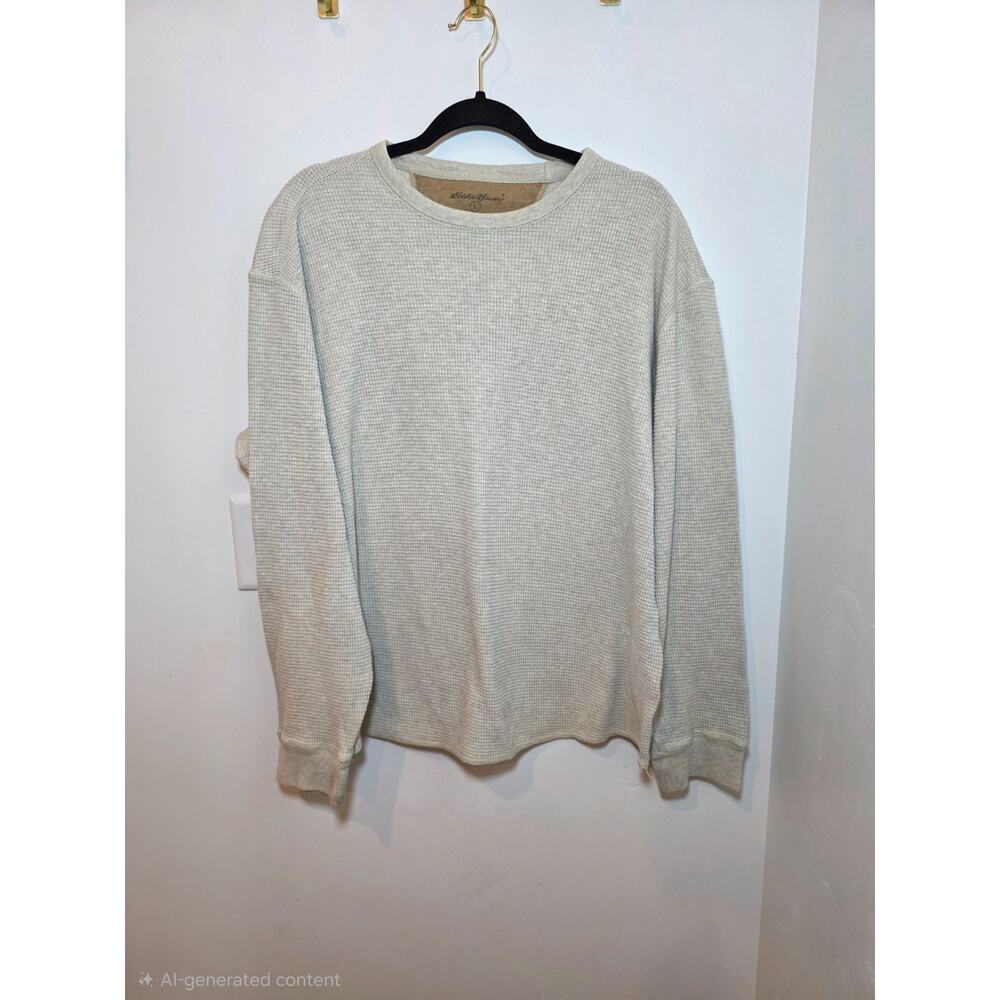 Eddie Bauer Shirt Mens Large Cream Long Sleeve Waffle Thermal Crewneck Neutral